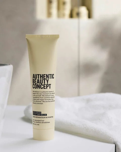 Authentic Beauty Concept Replenish Split End Balm 150ml — packaging close-up